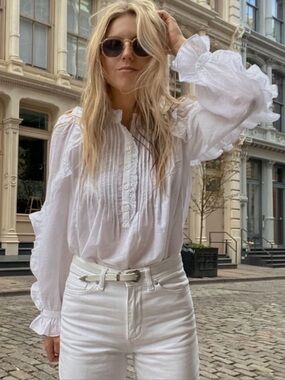 NWT $398 Zadig & Voltaire Timmy Tomboy Tunic White Ruffled Blouse Medium